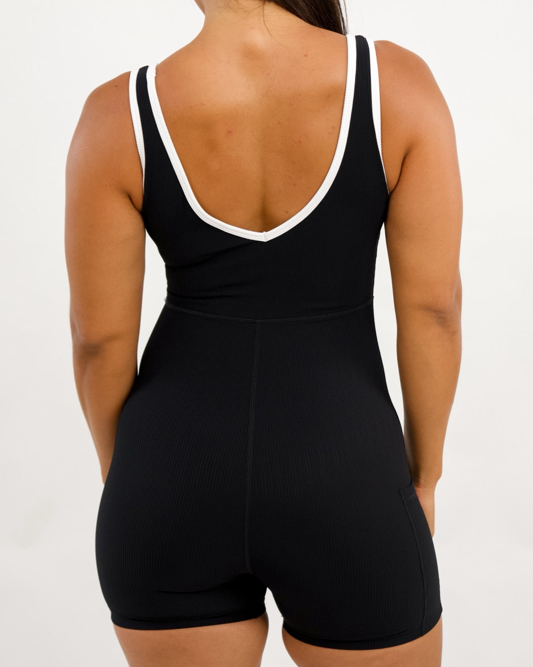 Ash Jumpsuit in Ribbed Black w/ White Trim