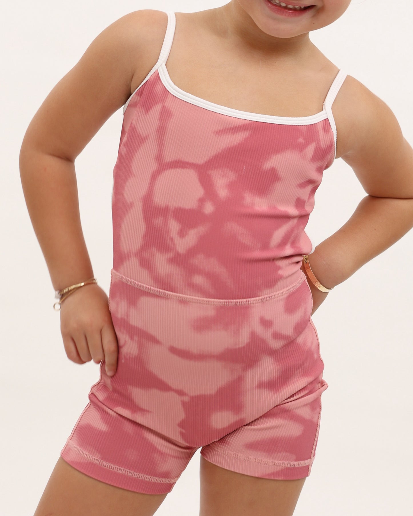 Mini Kayla Jumpsuit in Pink Shibori w/Trim