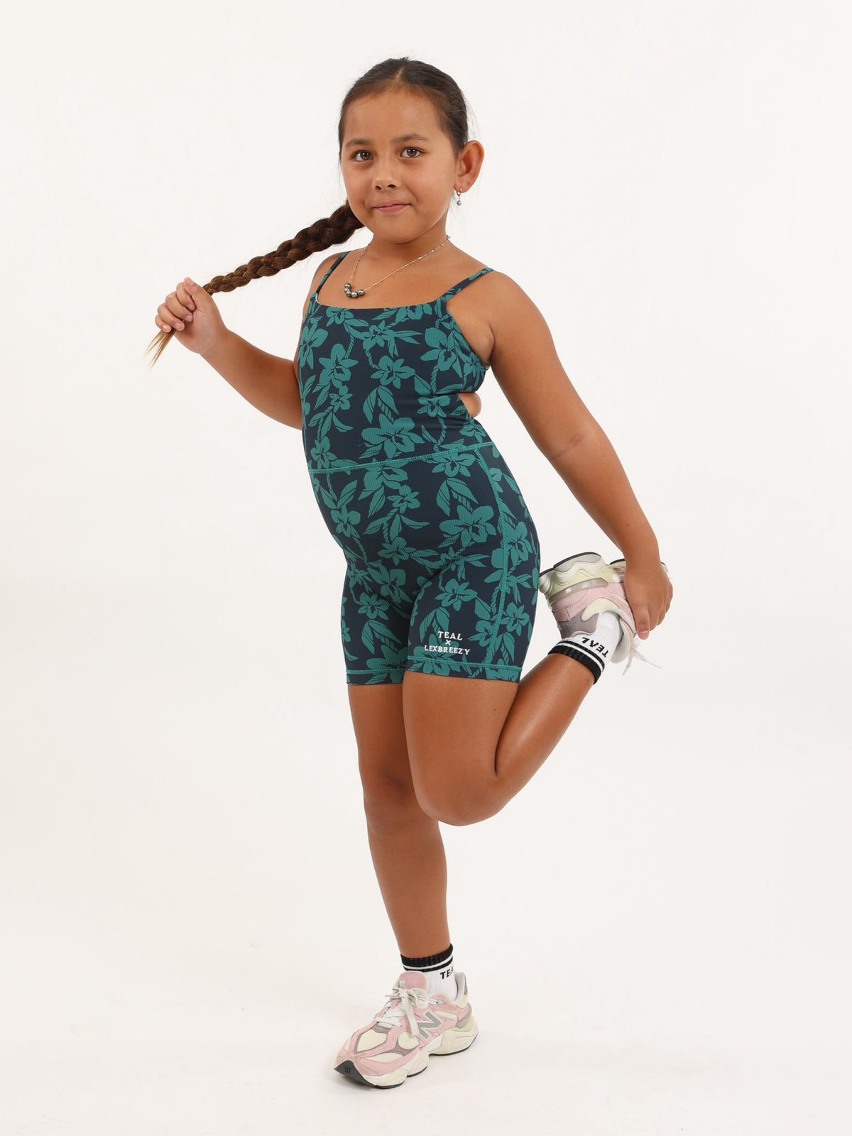 Mini Kayla Jumpsuit in Teal Orchid Lei