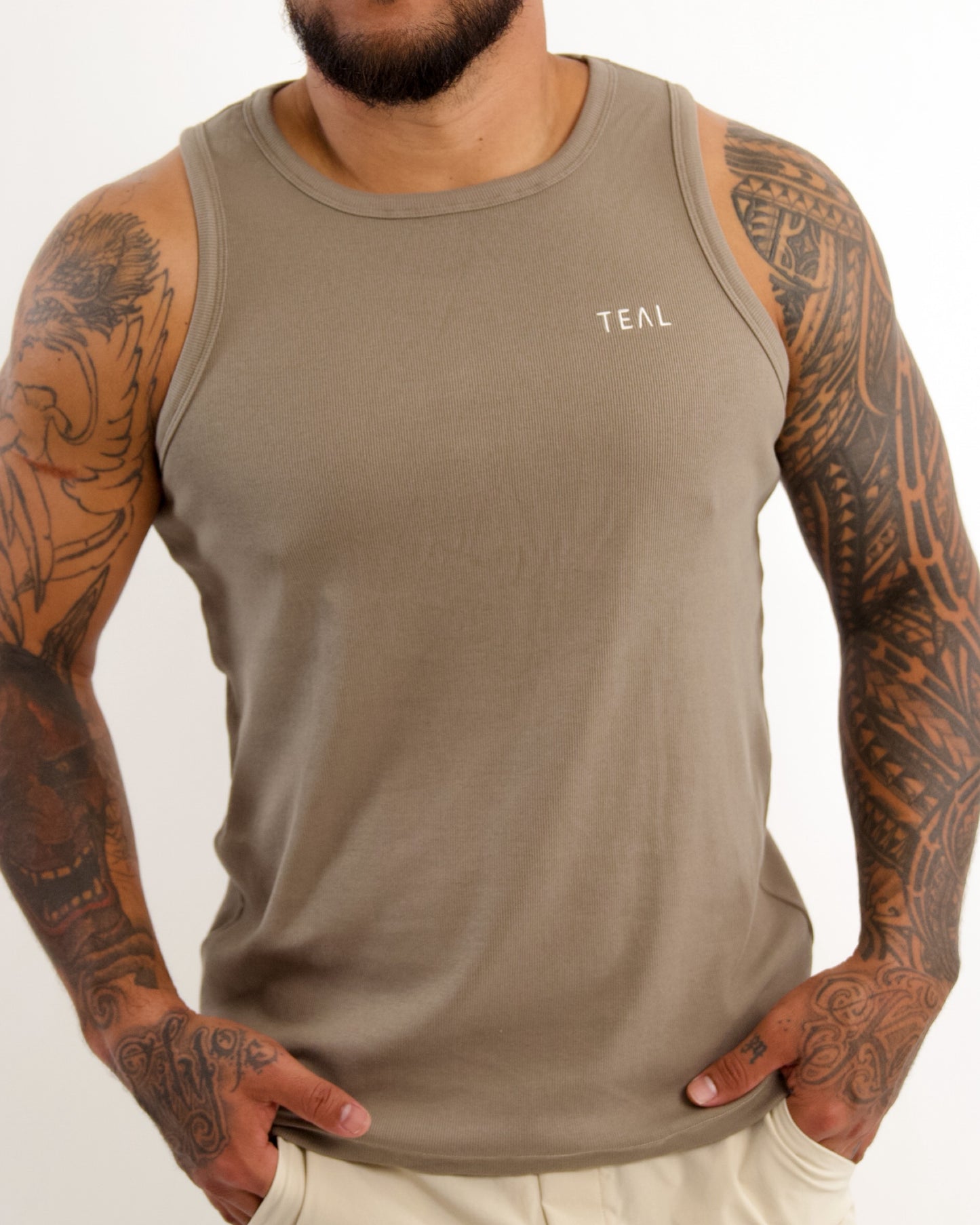 Everyday Men's Tank in Ribbed Khaki