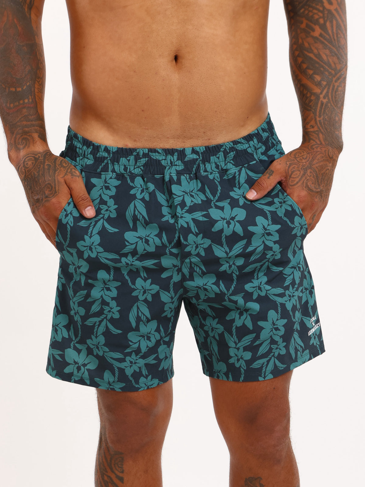 Luxe Hybrid 6” Men's Shorts in Teal Orchid Lei