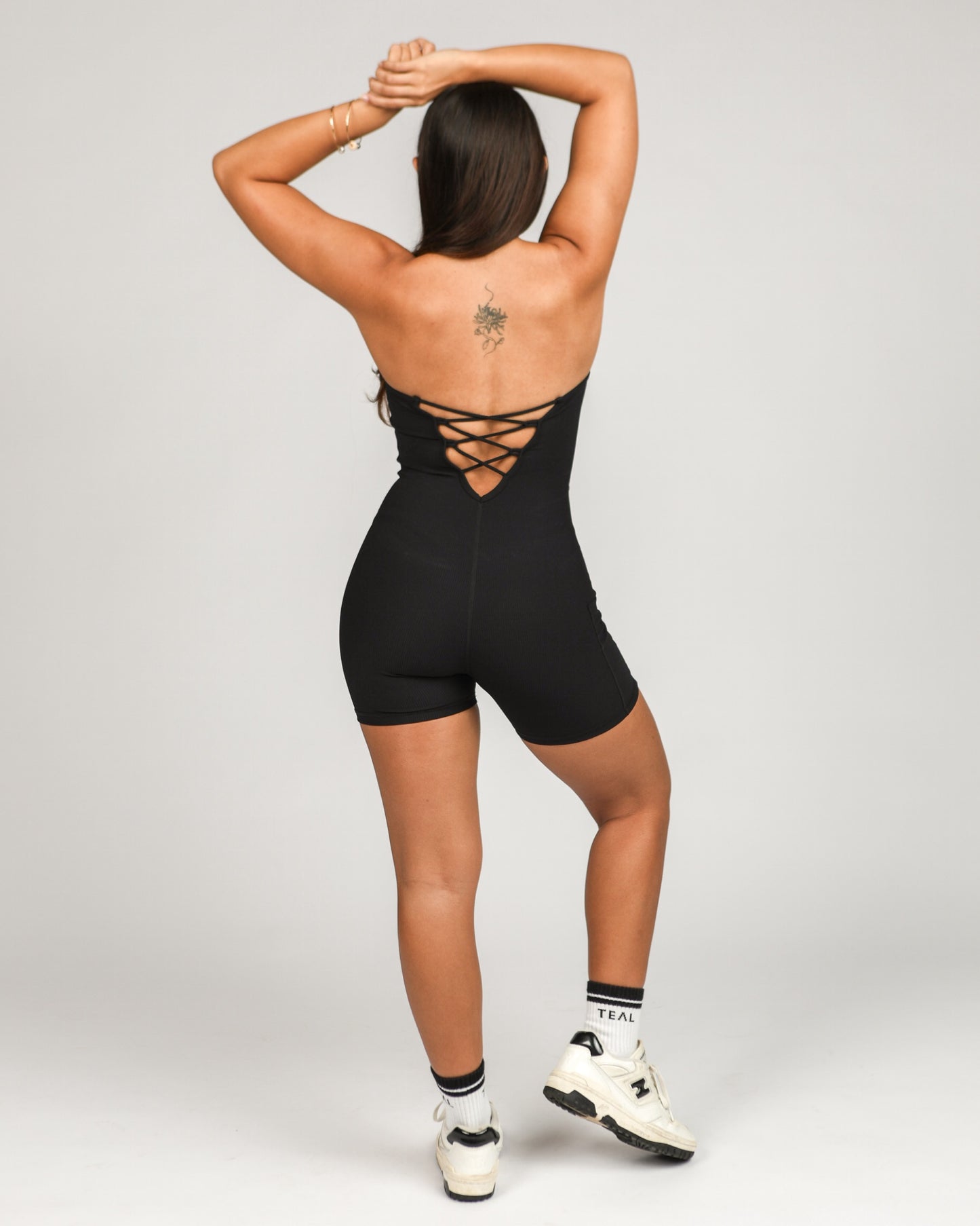 Sweet Heart Strapless Jumpsuit in Ribbed Black