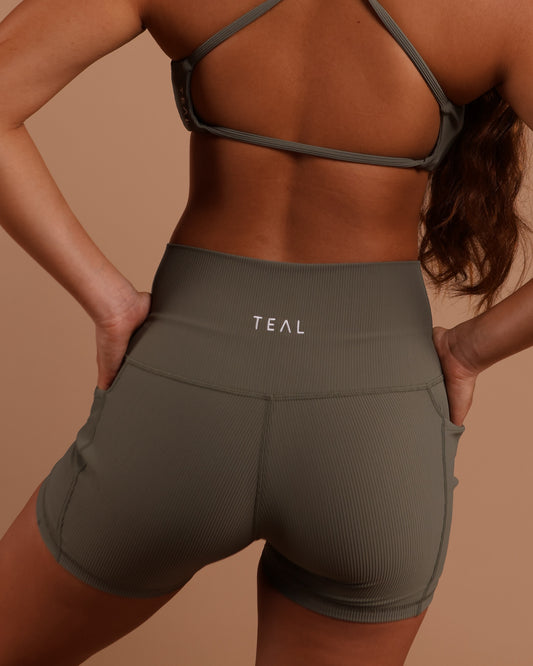 Essential 4.5" Biker Short in Ribbed Olive