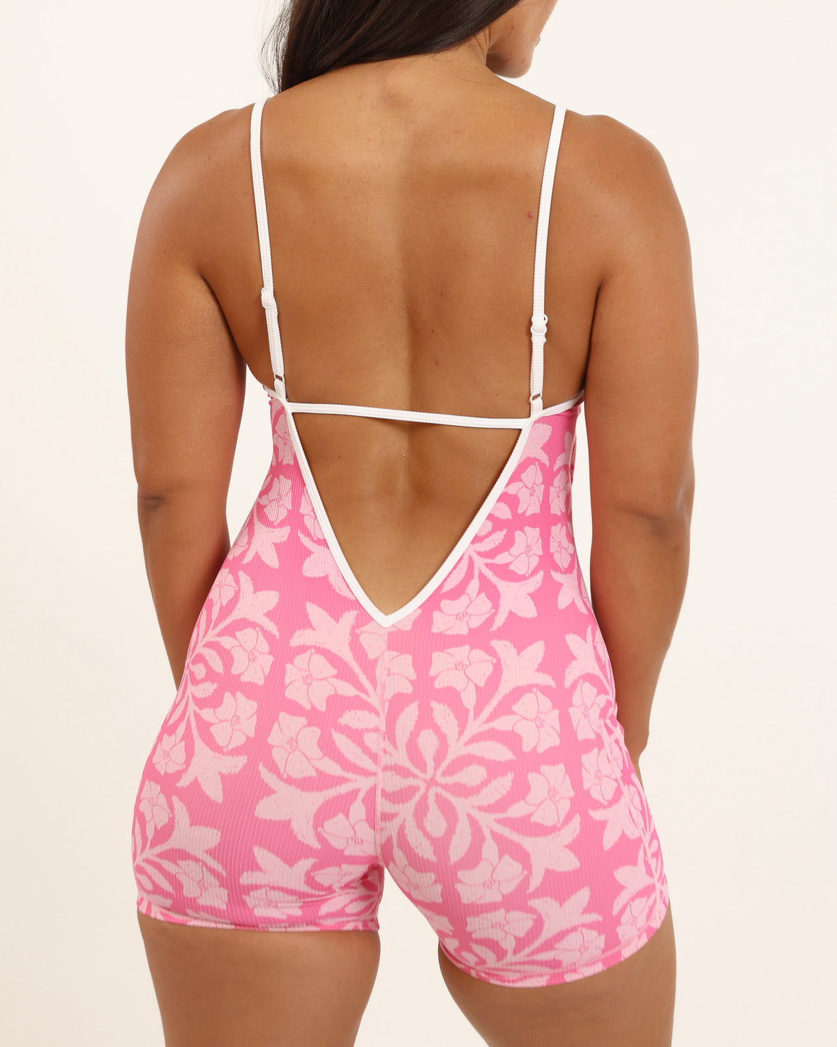 Azure V-Back Jumpsuit in Pink Puakenikeni Quilt
