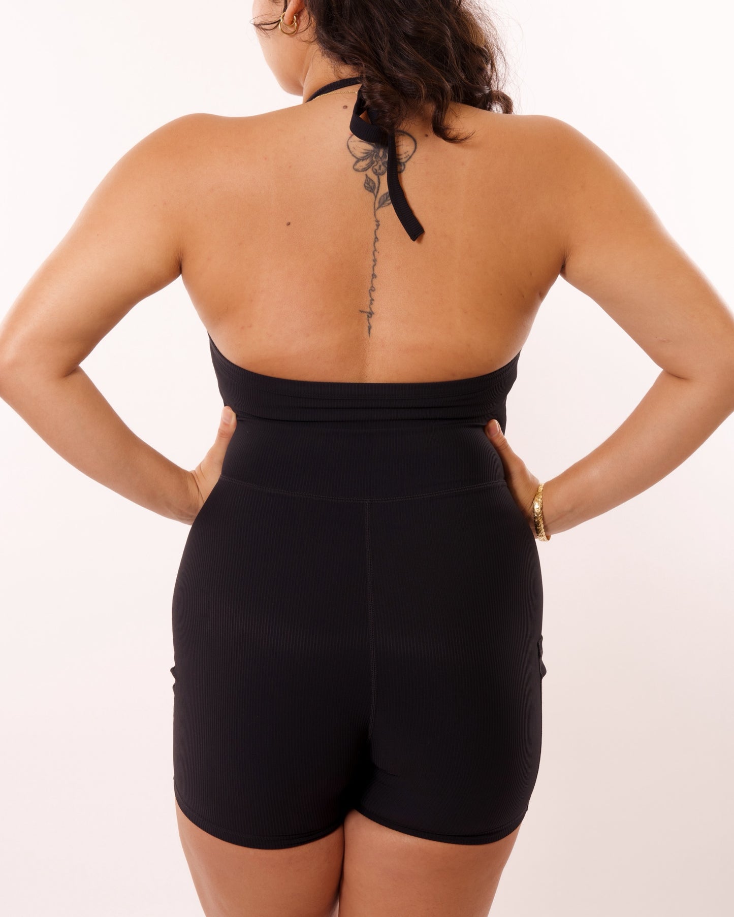 Lei Halter Jumpsuit in Ribbed Black