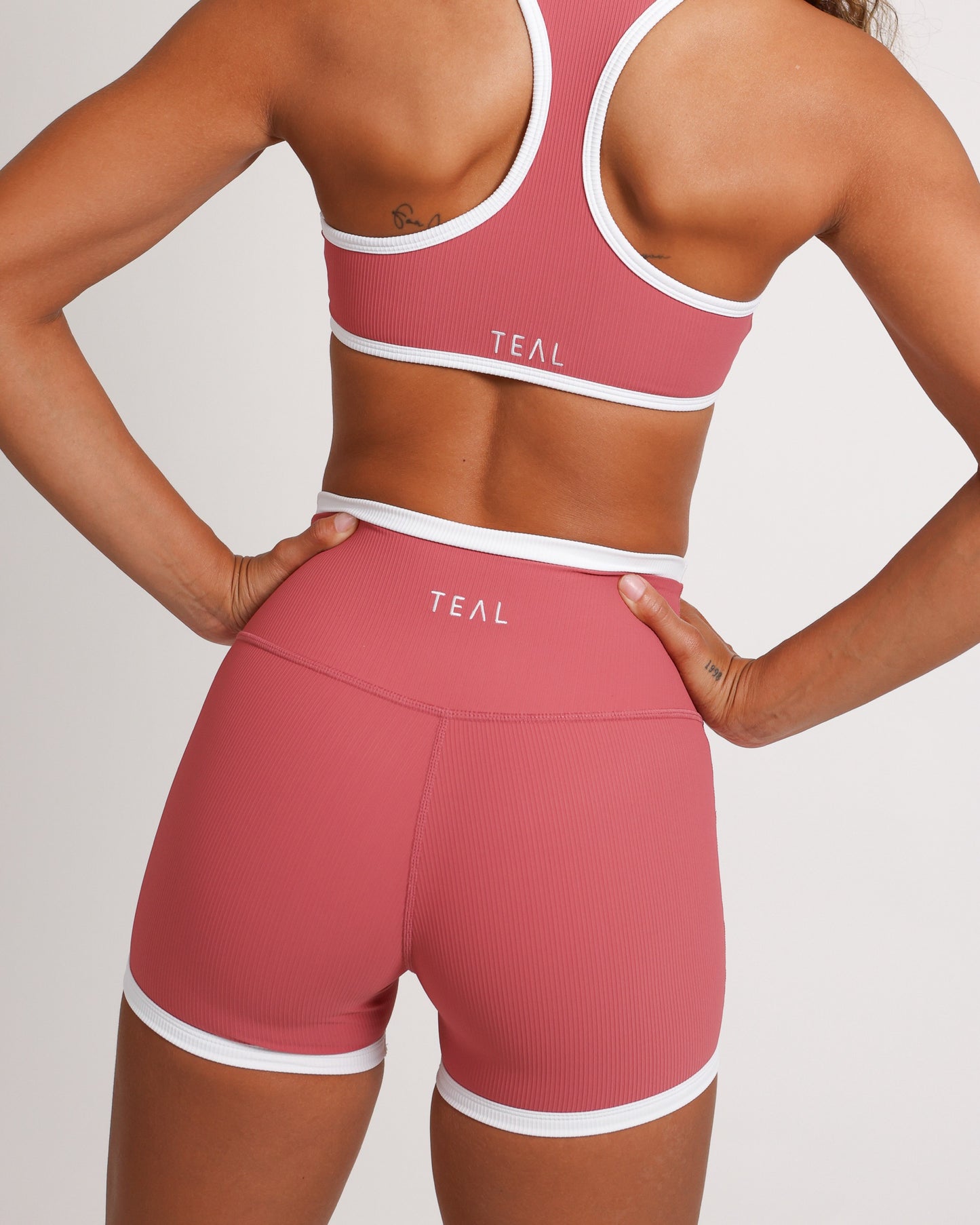 3" Biker Short in Ribbed Coral Pink