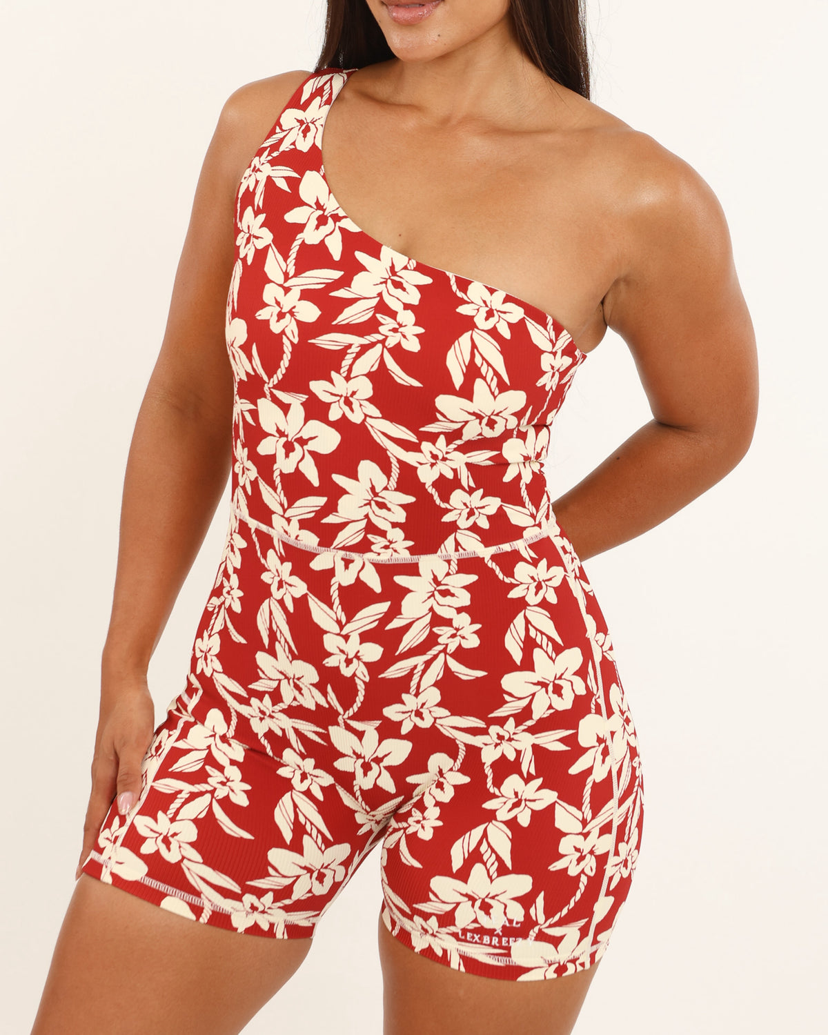 One Shoulder Jumpsuit in Red Orchid Lei