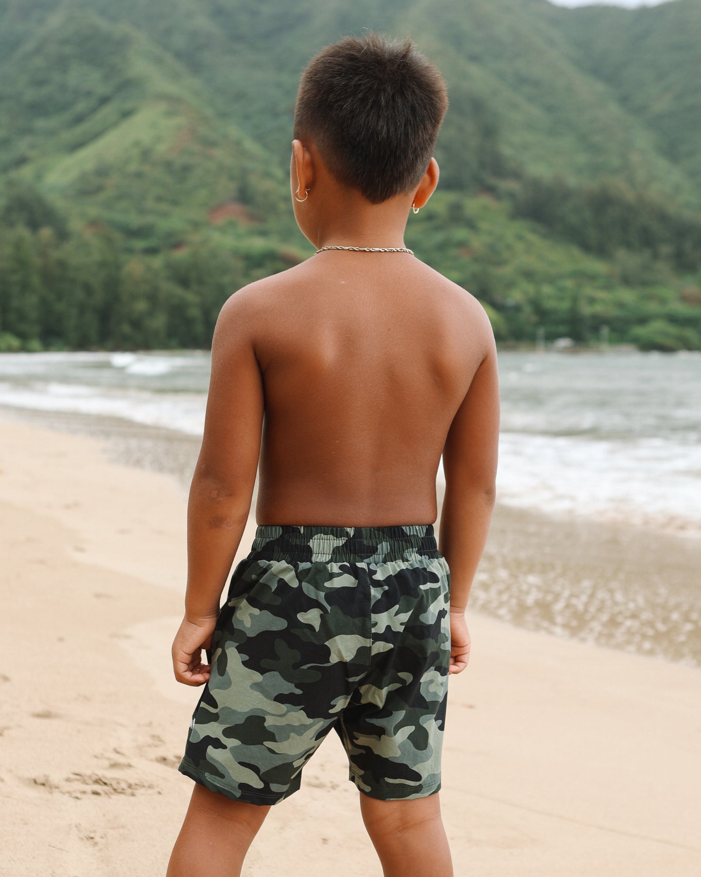 Luxe Hybrid Boy's Shorts in Green Camo