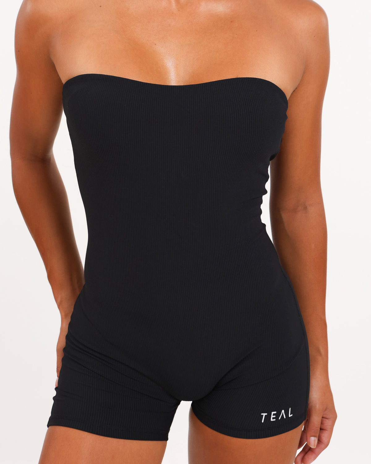 NEW Goldie Strapless Jumpsuit in Black Ribbed