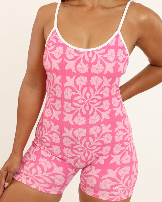 Azure V-Back Jumpsuit in Pink Puakenikeni Quilt