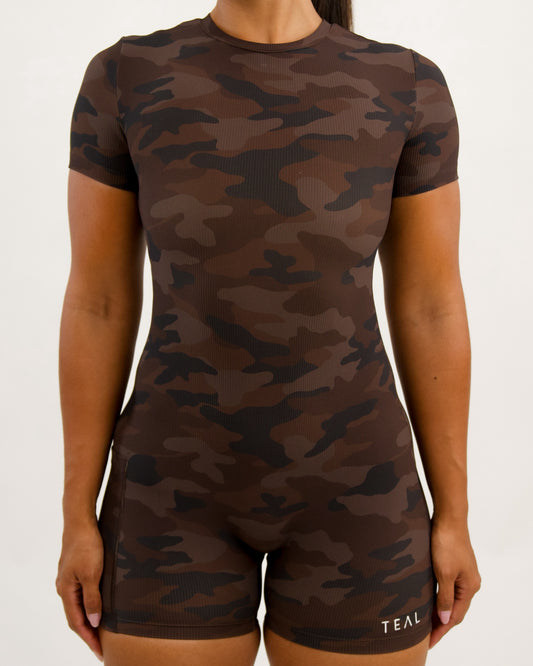 T-Shirt Jumpsuit in Brown Camo