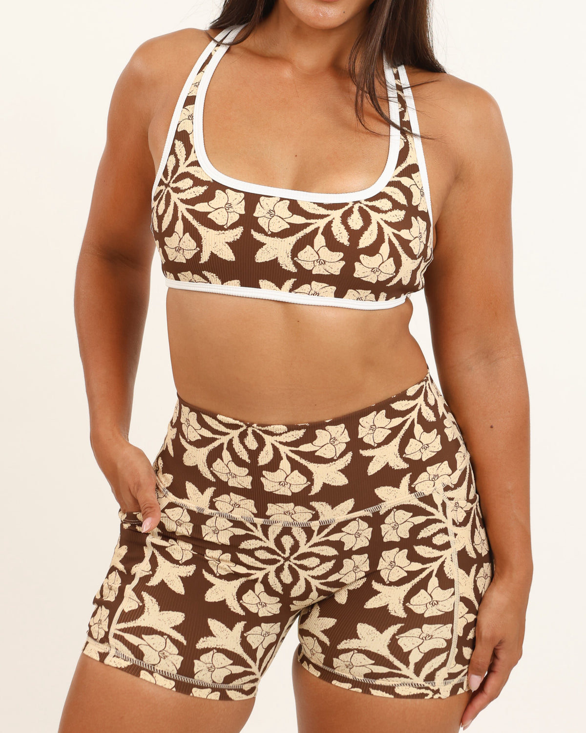 Racer Back Top in Brown Puakenikeni Quilt