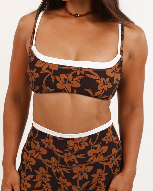 Double Layer Scoop Neck Top in Mocha Orchid Lei