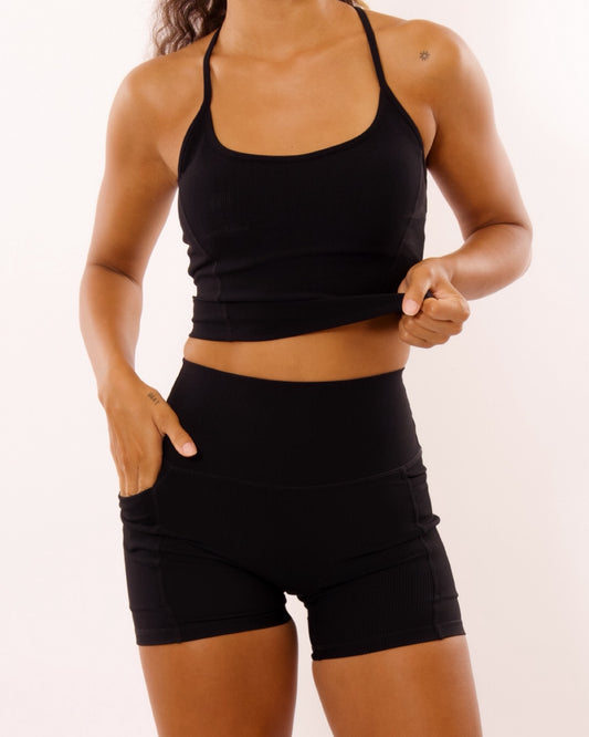 Essential 4" Biker Short in Ribbed Black