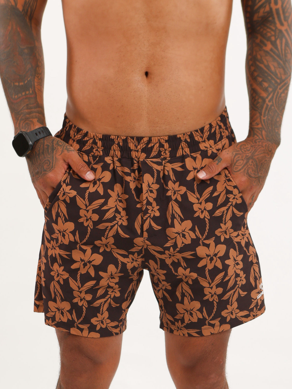 Luxe Hybrid 6” Men's Shorts in Mocha Orchid Lei