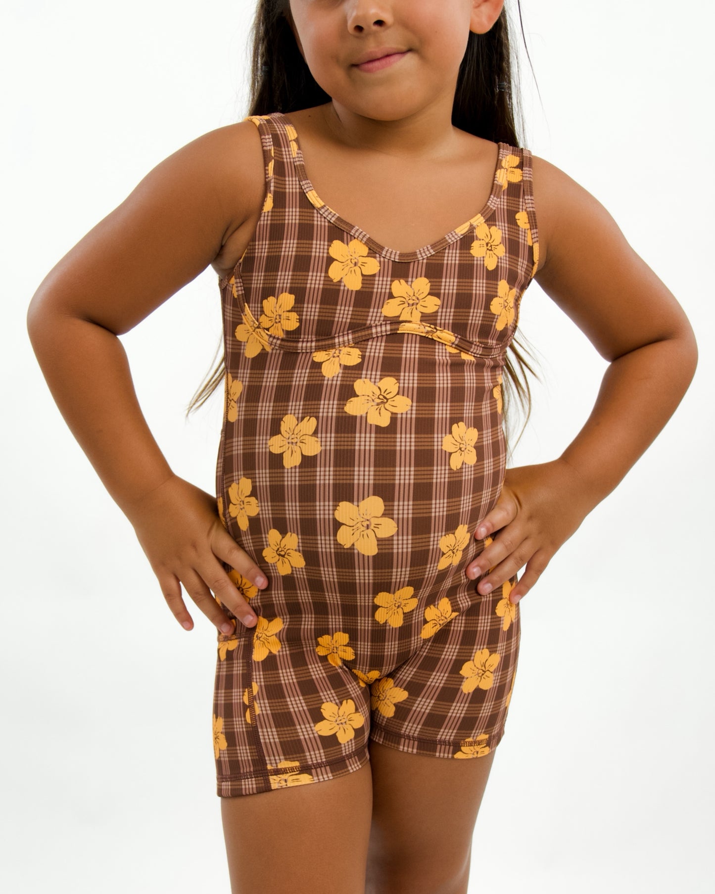Mini Aura Jumpsuit in Brown Puakenikeni
