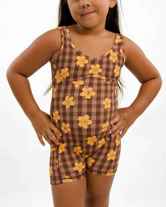 Mini Aura Jumpsuit in Brown Puakenikeni