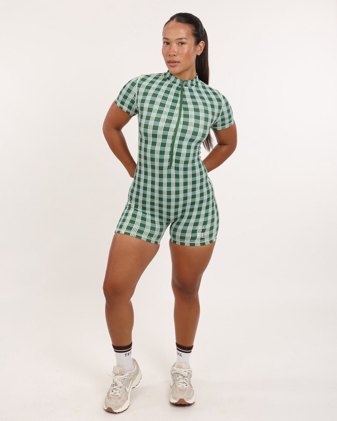Half Zip T-Shirt Jumpsuit in UH Green Palaka