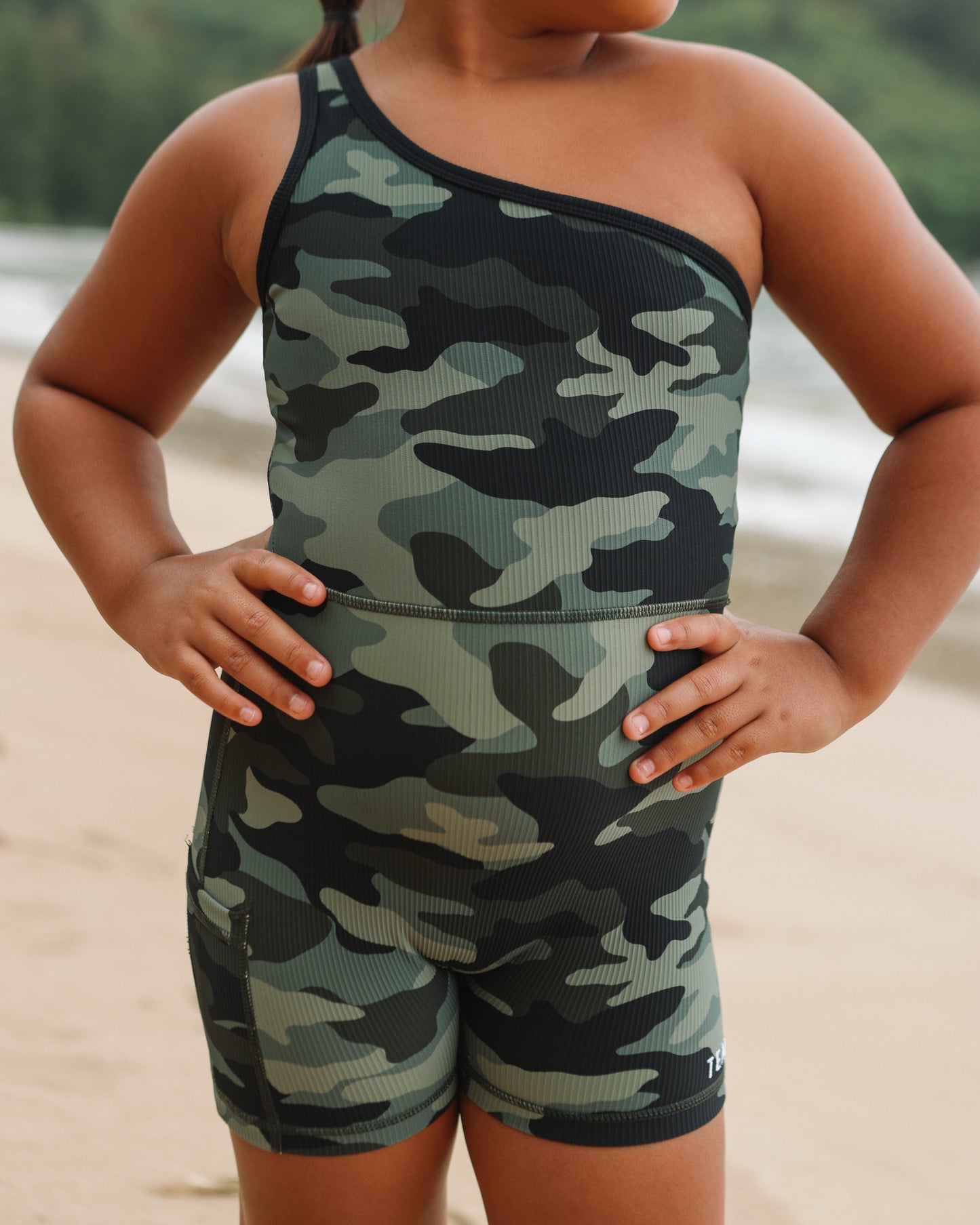 Mini One Shoulder Jumpsuit in Green Camo