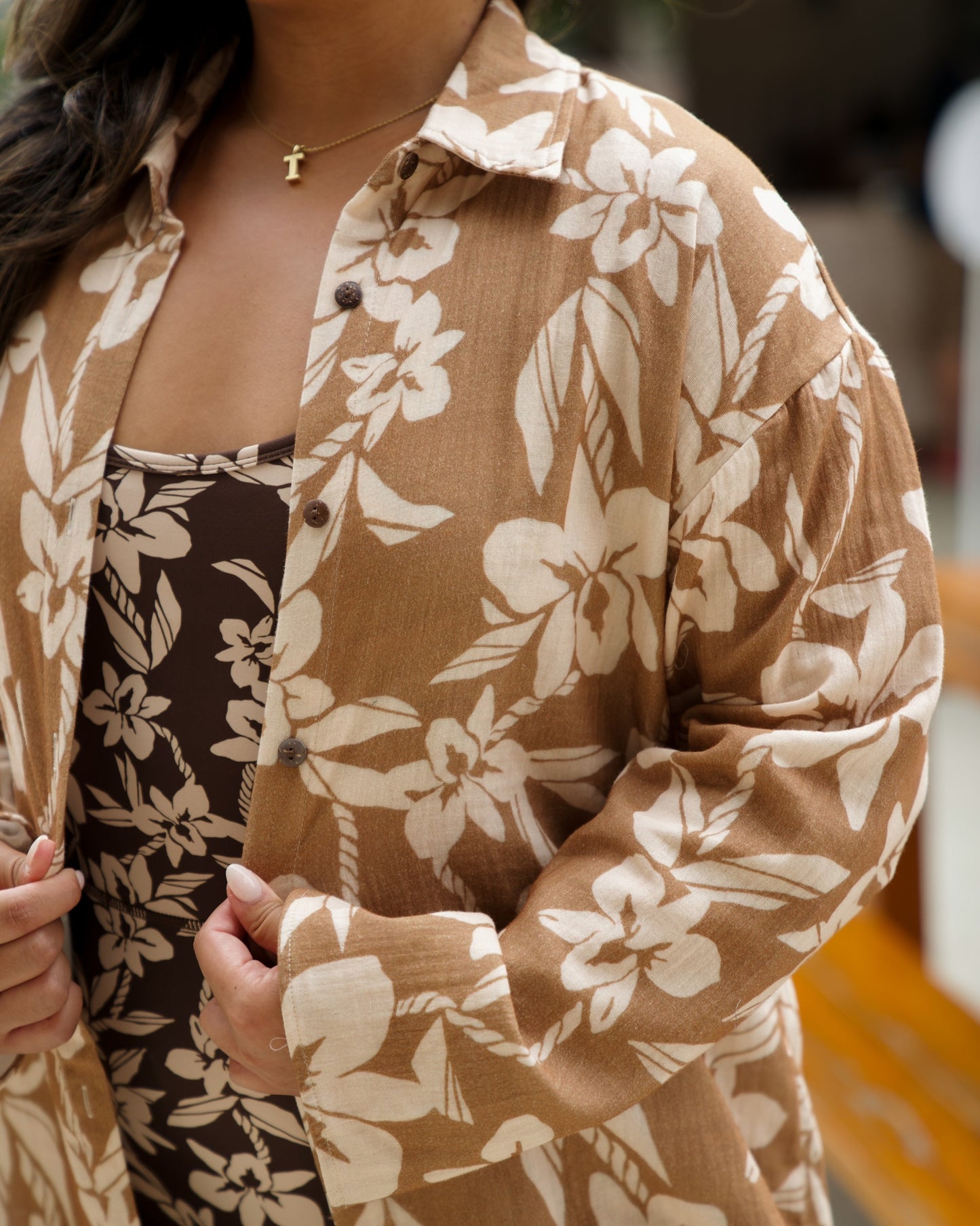 Teal Oversized Cover Up in Mocha Orchid Lei