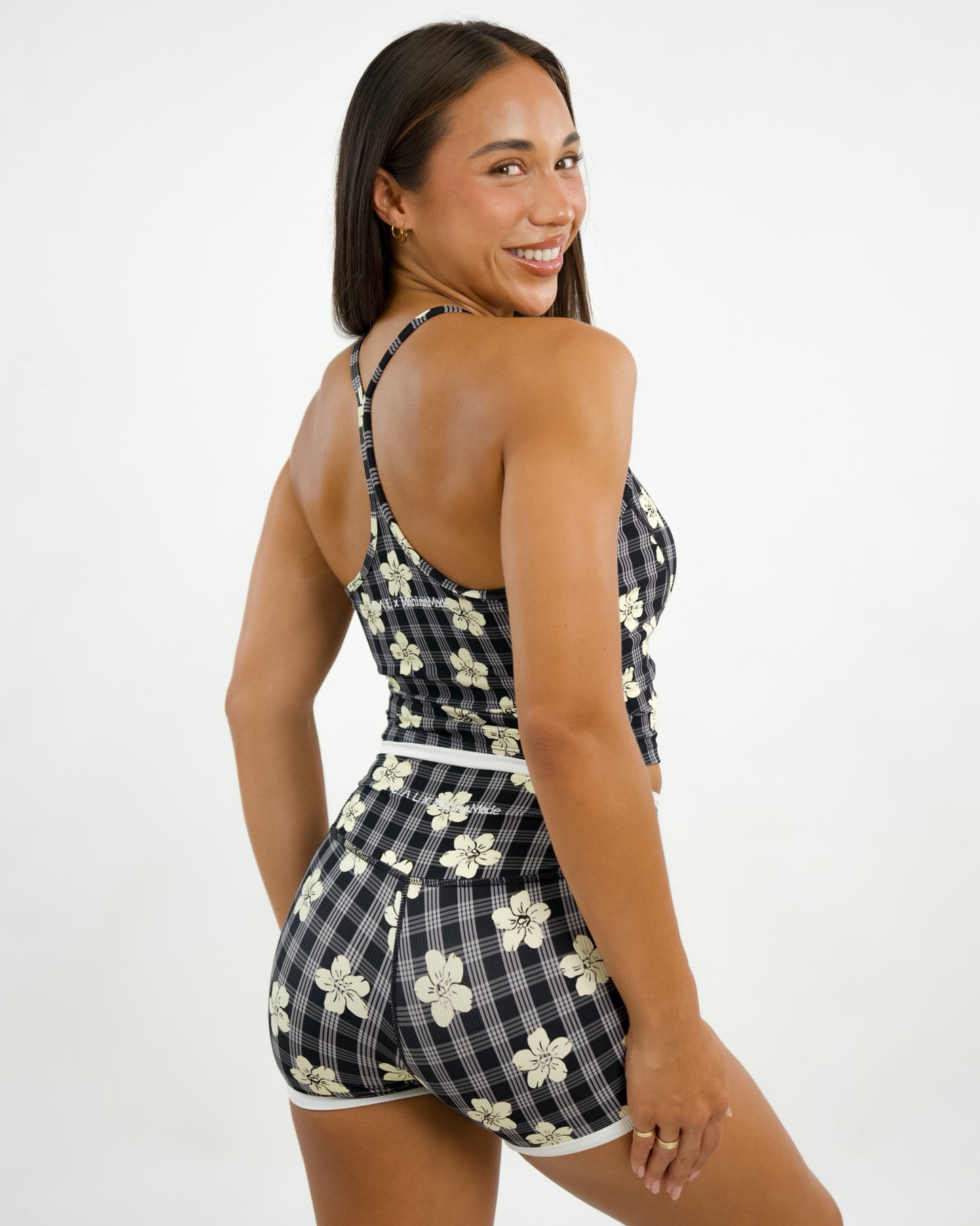 Essential 3" Biker Short in Black Puakenikeni w/ trim