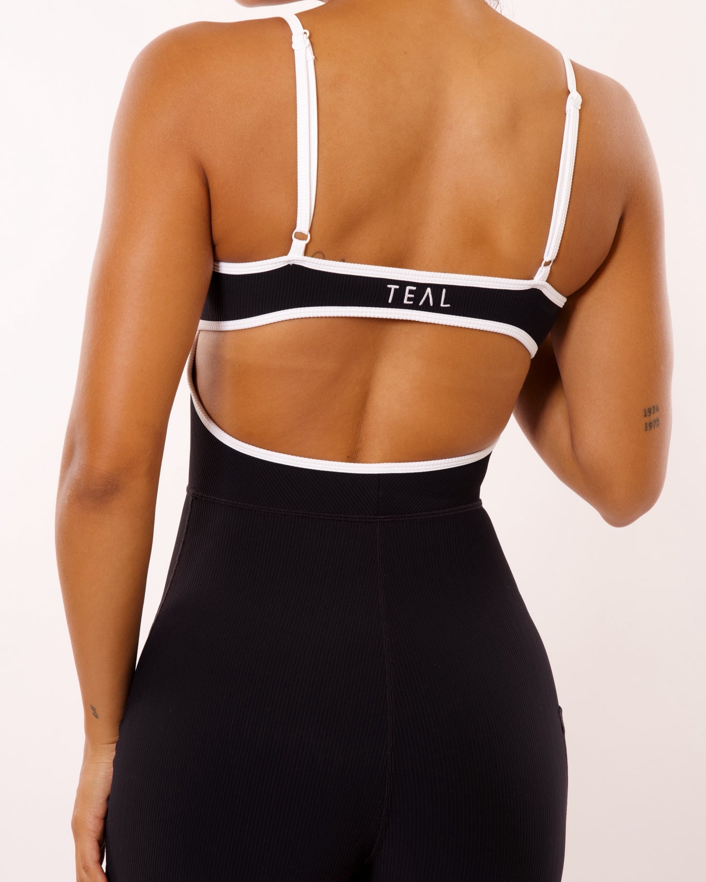 Kayla Jumpsuit in Ribbed Black w/ White Trim