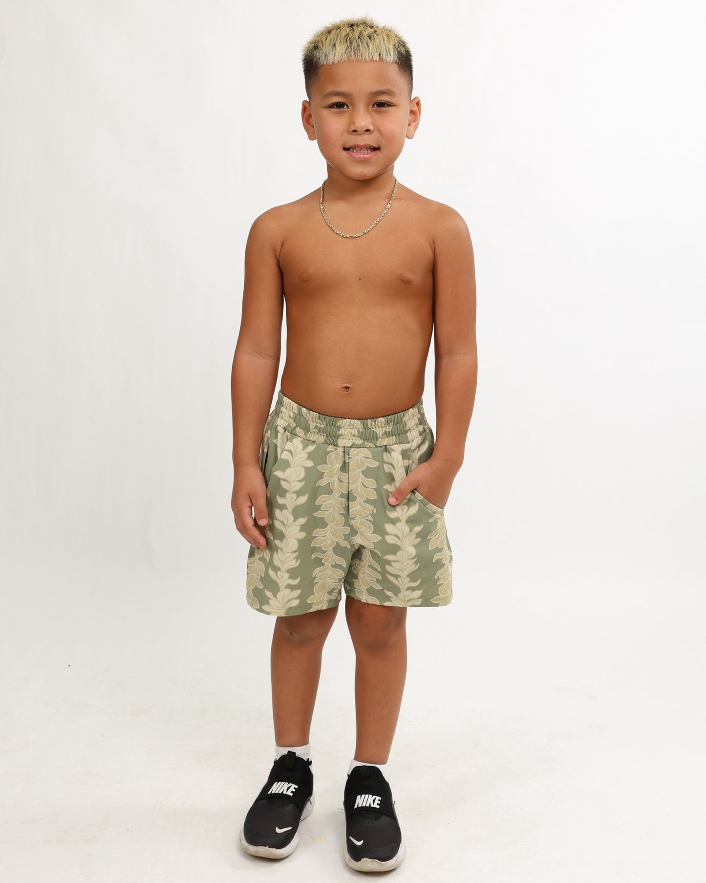 Luxe Hybrid Boy's Shorts in Plumeria Lei Sage