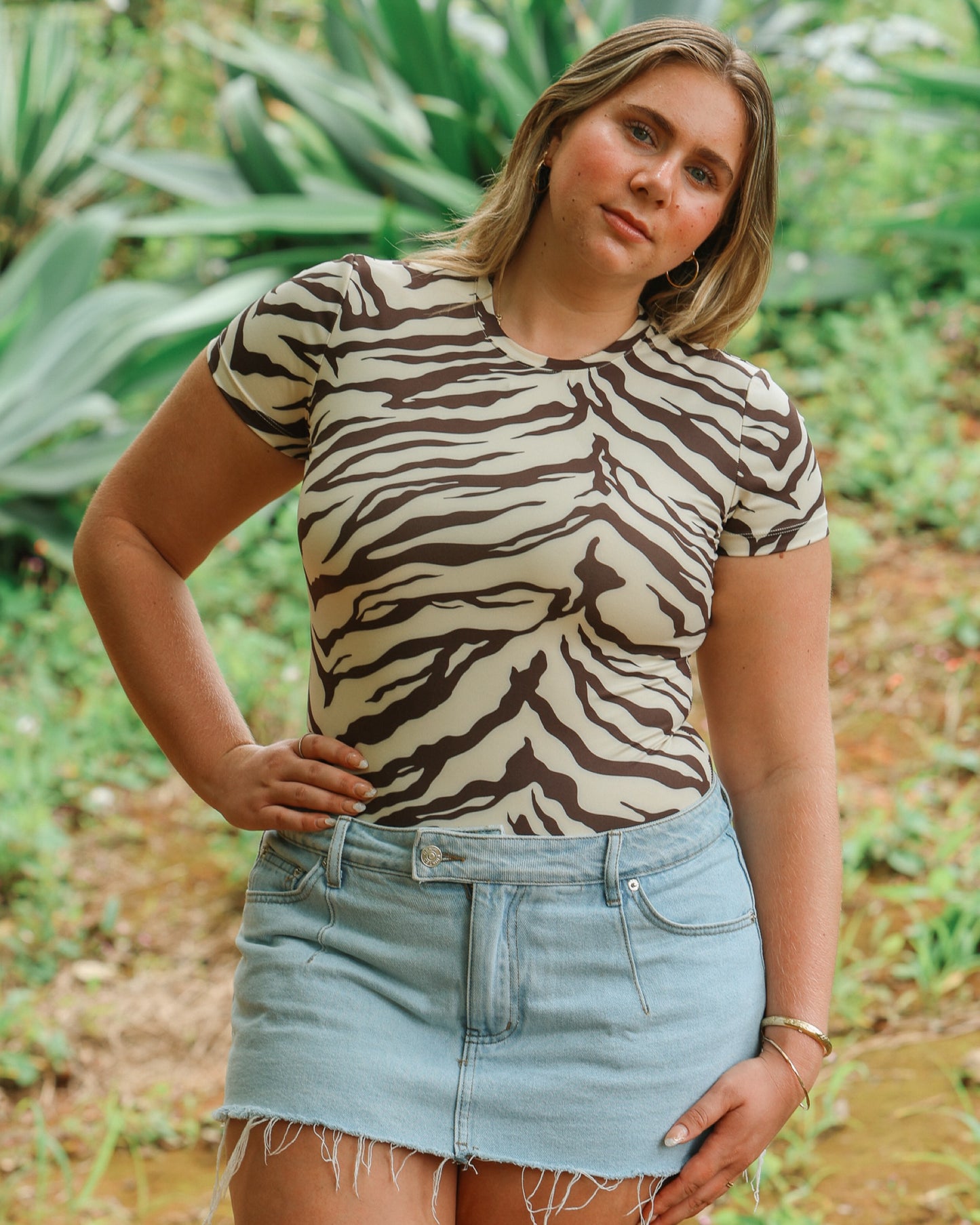 T-Shirt Bodysuit in Light Zebra