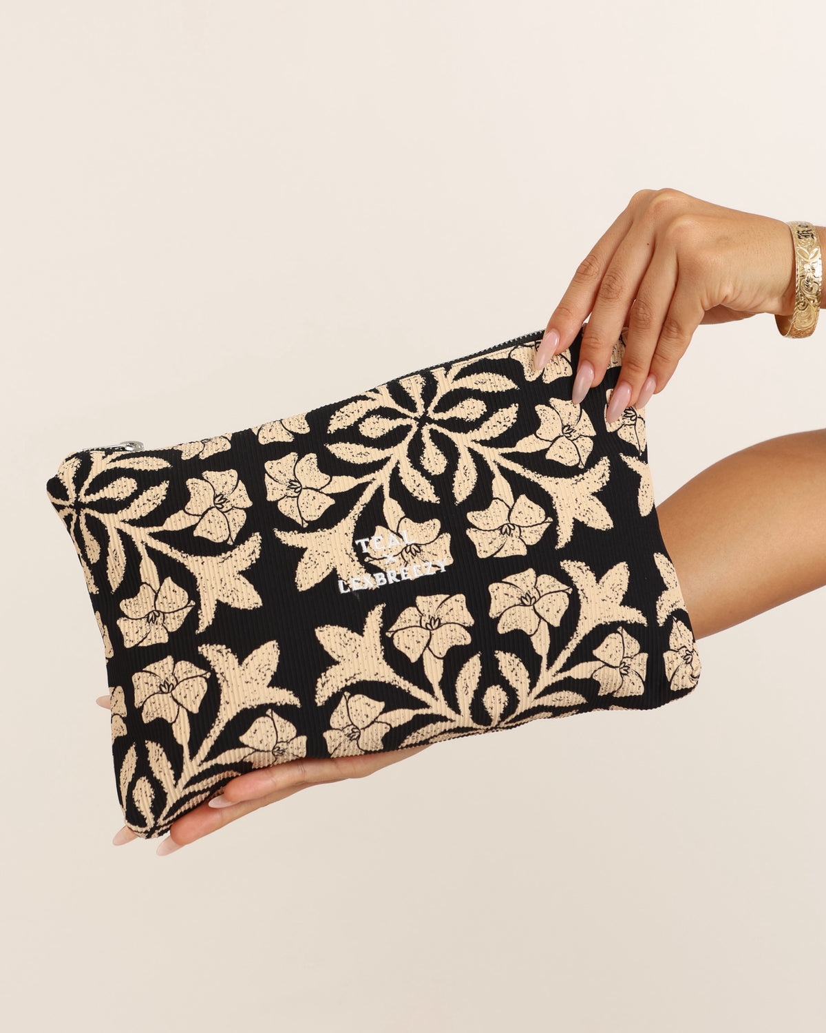 Zipper Pouch in Black Puakenikeni Quilt