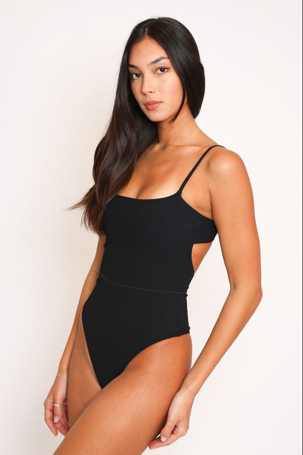 Kayla Bodysuit in Ribbed Black