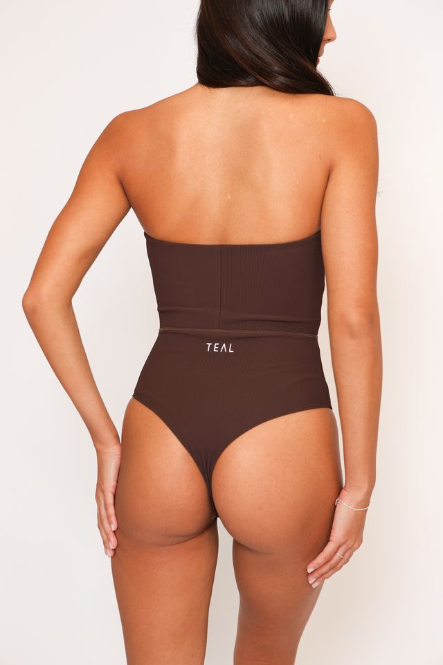 Anu Strapless Bodysuit in Ribbed Mocha