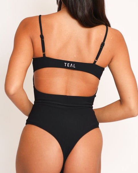Kayla Bodysuit in Ribbed Black