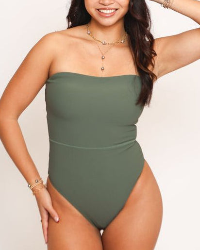 Anu Strapless Bodysuit in Ribbed Olive